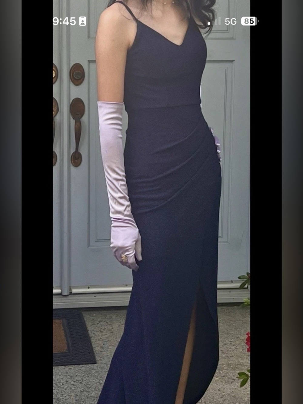 Elegant Navy Evening Prom Dress with Side Slit